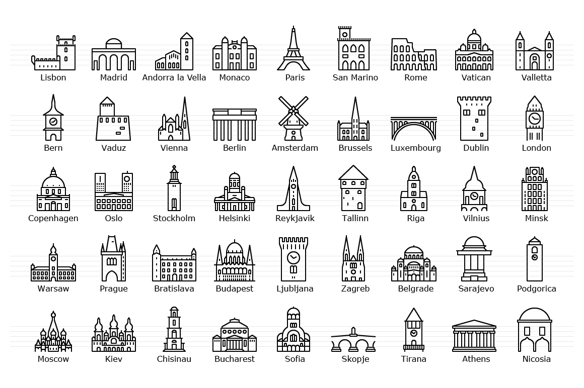European Capitals - Line Icons