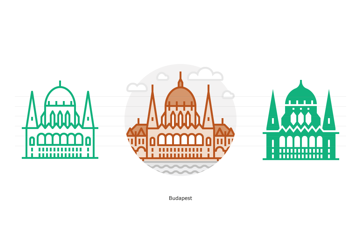 Budapest - Parliament Building Outline, Glyph, Filled Outline Icon