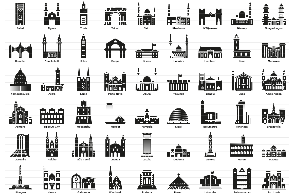 African Capitals - Glyph Icon Set