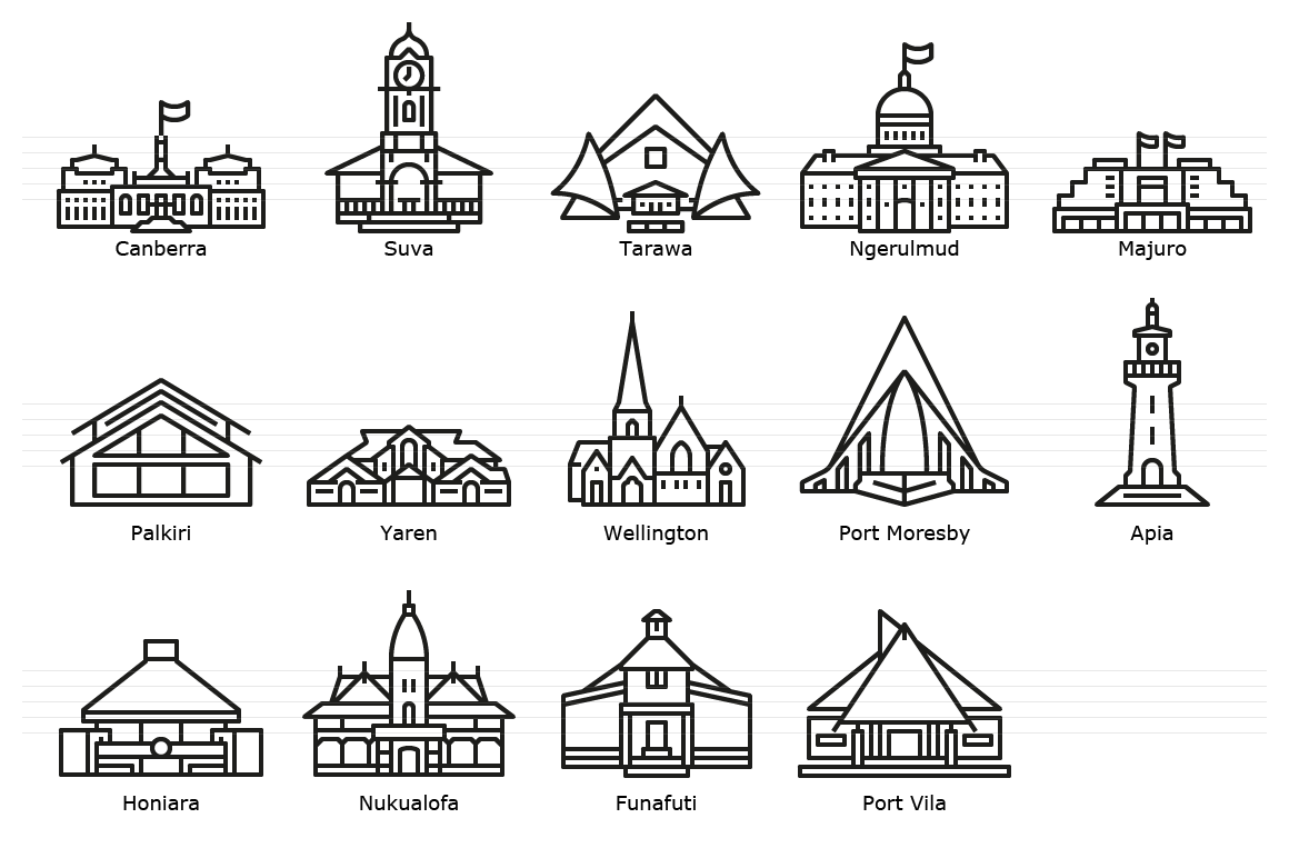 Oceanian Capitals - Outline Icon Set