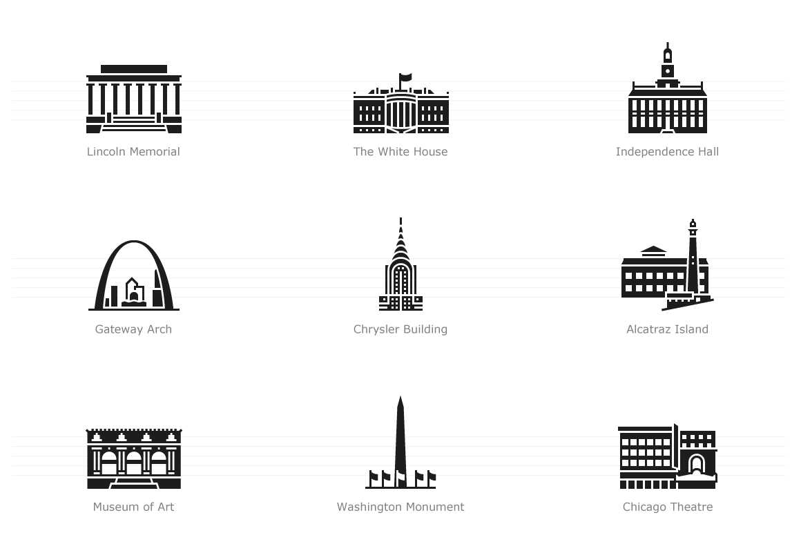 Landmarks of the USA 2 – Glyph Icon Set