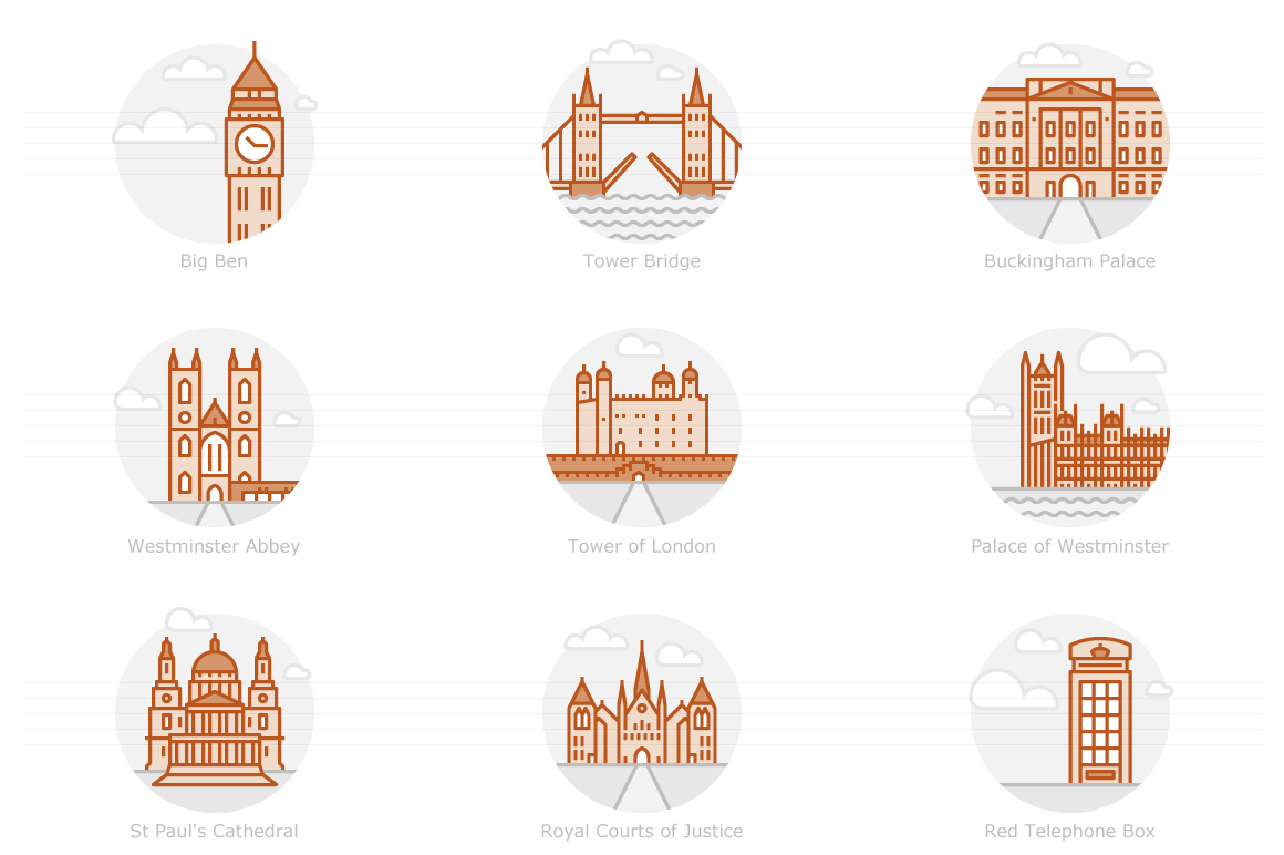 Landmarks of London - Filled Outline Icon Set