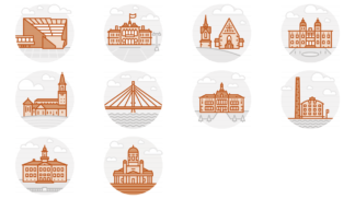 10 largest cities in Finland - filled outline icon set