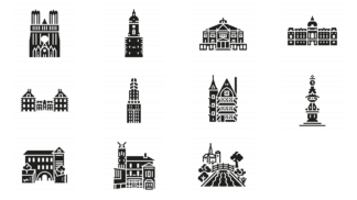 Amiens, France: Historical Architecture - Glyph Icon Set