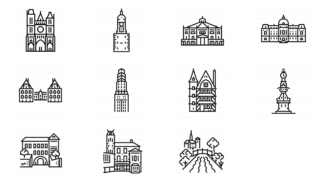 Amiens, France: Historical Architecture - Outline Icon Set