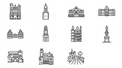 Amiens, France: Historical Architecture - Outline Icon Set