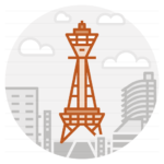 Osaka – Japan: Tsutenkaku Tower filled outline icon