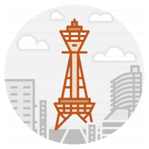 Osaka – Japan: Tsutenkaku Tower filled outline icon