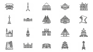 10 largest cities of the world - outline icon set