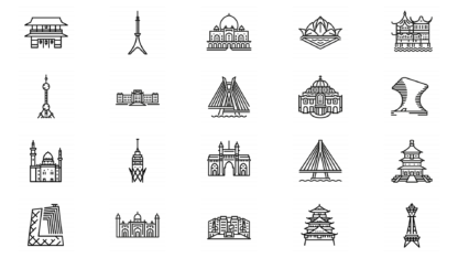 10 largest cities of the world - outline icon set