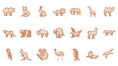 21 Animals by Continents - filled outline icon set