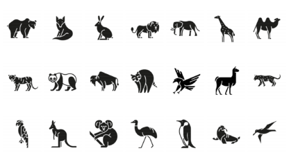 21 Animals by Continents - glyph icon set