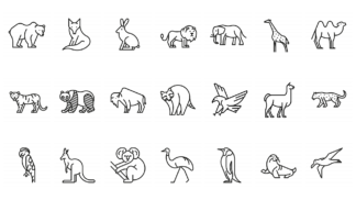 21 Animals by Continents - outline icon set